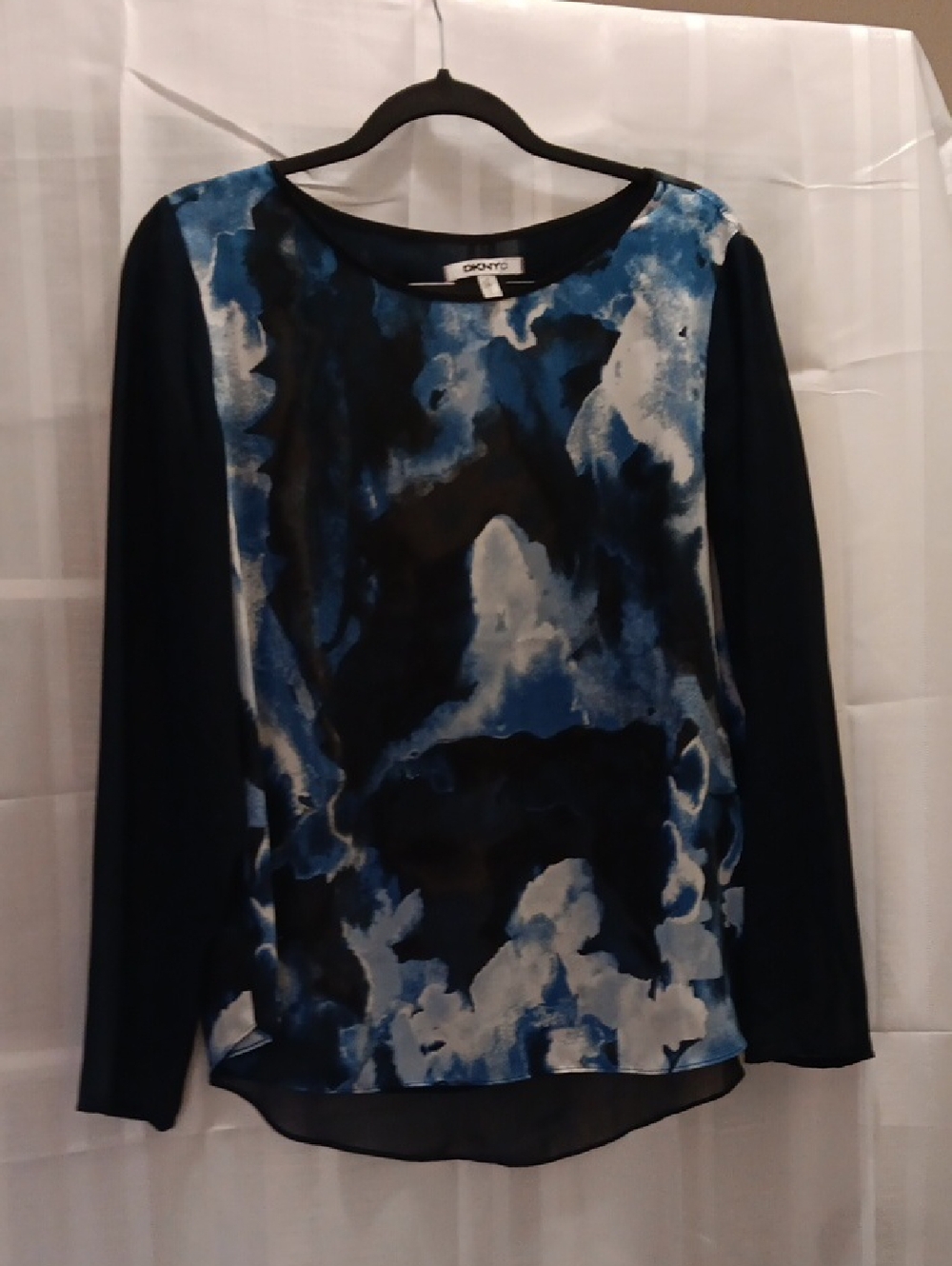 DKNY Abstract Watercolor Print Sheer Long Sleeve Lightwweight Top Size M